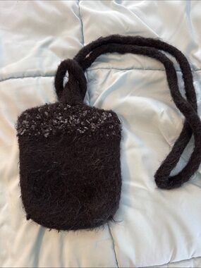 Handmade Black Fuzzy Crossbody Bag
